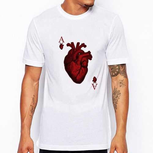 Summer Casual Tee Top Poker Printing Round Neck Short sleeve T-shirt for Men