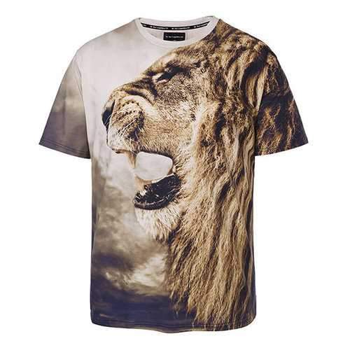 Summer Casual Tee Top 3D Yelling Lion Printed Round Neck Short sleeve T-shirt for Men