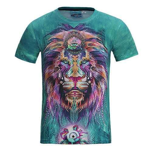 Summer Casual Tee Top 3D Ethnic Lion Printed Round Neck Short sleeve T-shirt for Men