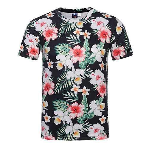 Summer Casual Tee Top 3D Floral Design Round Neck Short sleeve T-shirts for Men