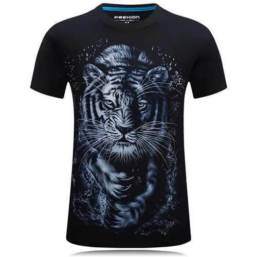 Mens Plus Size Fashion 3D Tiger Printing Short Sleeve O-neck Cotton T-shirt