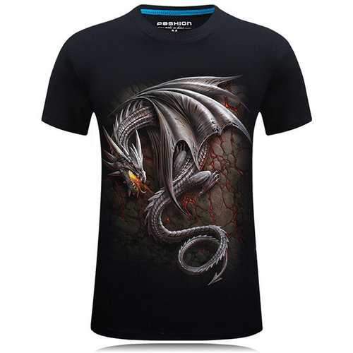 Mens Plus Size Fashion 3D Dragon Printing Short Sleeve O-neck Cotton T-shirt