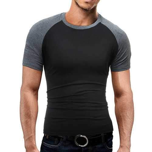 Mens Cotton Short Sleeve T-shirts O-neck Hit Color Tops