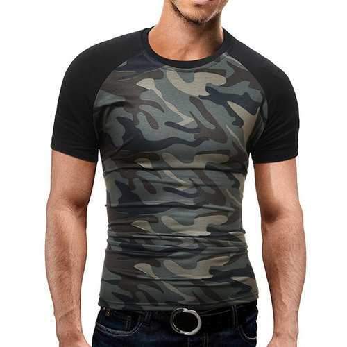 Mens Summer Cotton Camo Printed Short Sleeve O-neck Casual T-shirts