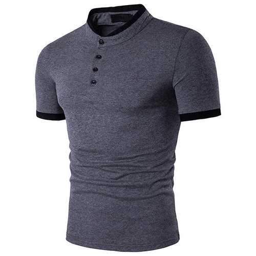 Mens Western Style Short Sleeve Turn Down Collar Solid Color T-Shirts