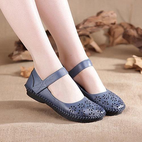 SOCOFY Mary Jane Original Hollow Out Hook Loop Soft Flat Vintage Shoes