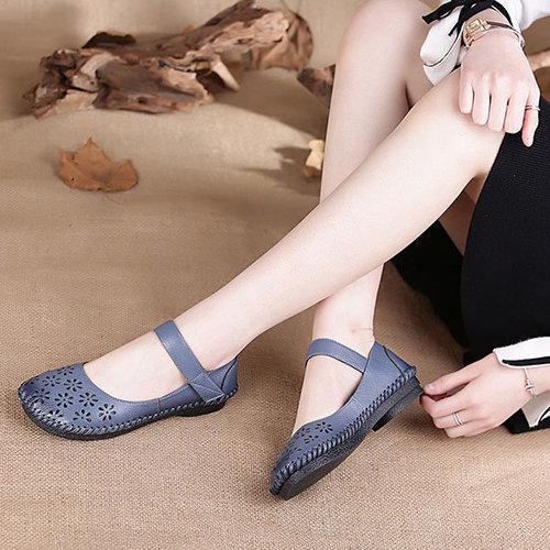 SOCOFY Mary Jane Original Hollow Out Hook Loop Soft Flat Vintage Shoes