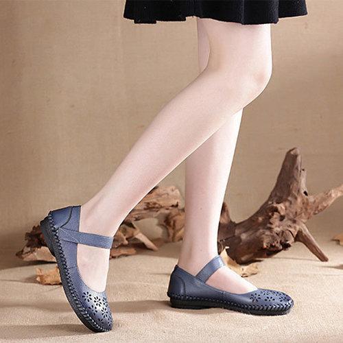 SOCOFY Mary Jane Original Hollow Out Hook Loop Soft Flat Vintage Shoes