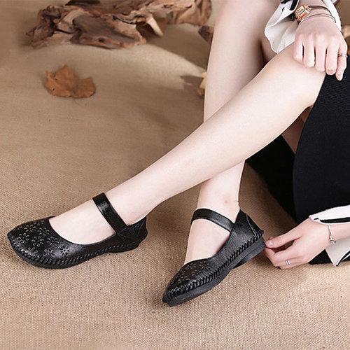 SOCOFY Mary Jane Original Hollow Out Hook Loop Soft Flat Vintage Shoes