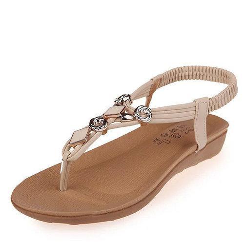 Beaded Metal Clip Toe Flat Bohemia Casual Sandals