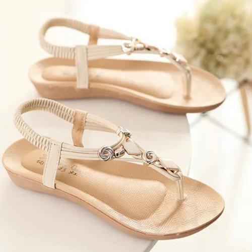 Beaded Metal Clip Toe Flat Bohemia Casual Sandals