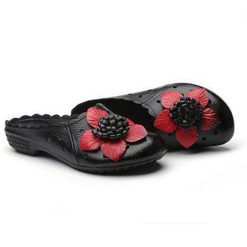 SOCOFY Hollow Out Flower Leaf Breathable Soft Backless Lazy Shoes