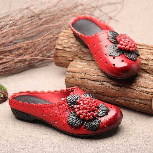 SOCOFY Hollow Out Flower Leaf Breathable Soft Backless Lazy Shoes