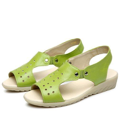 SOCOFY Leather Peep Toe Slip On Soft Sole Sandals