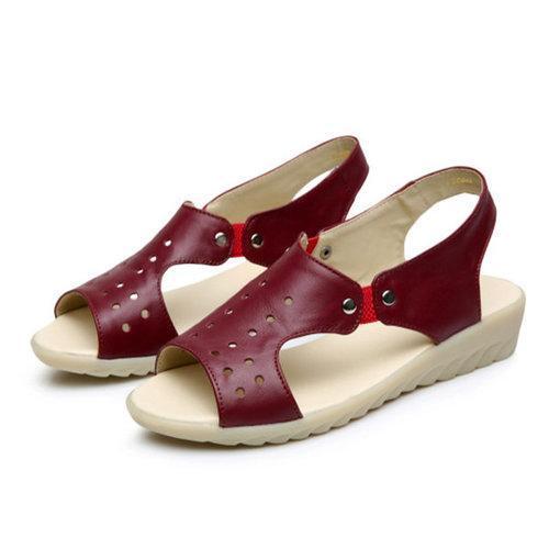 SOCOFY Leather Peep Toe Slip On Soft Sole Sandals