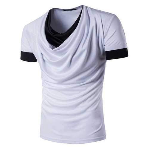 Mens Summer Solid Color Fake Two Pieces Pile Heap Collar Short Sleeve Slim Fit T-shirt