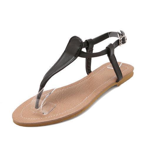 Pure Color Flip Flops T Shape Flat Beach Sandals For Women