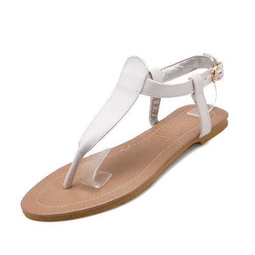 Pure Color Flip Flops T Shape Flat Beach Sandals For Women