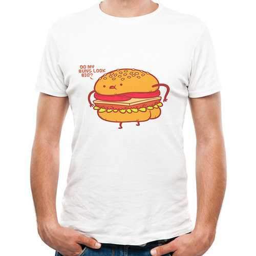 Mens Summer Creative 3D Hamburger Printed O-neck Short Sleeve Casual T-shirt