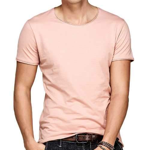 Mens Cotton Breathable Solid Color Basic Home Wear O-neck Short Sleeve Casual T-shirt