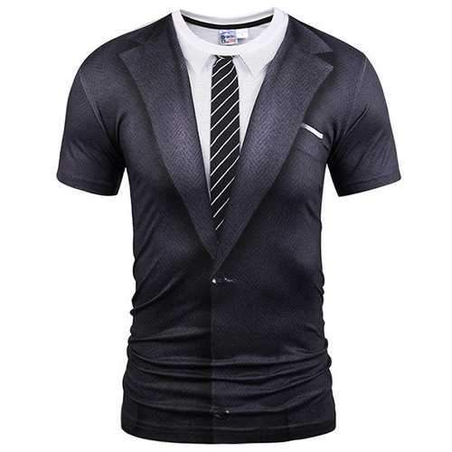 Mens Creative 3D Printed Fake Two Pieces O-neck Short Sleeve Casual T-shirt