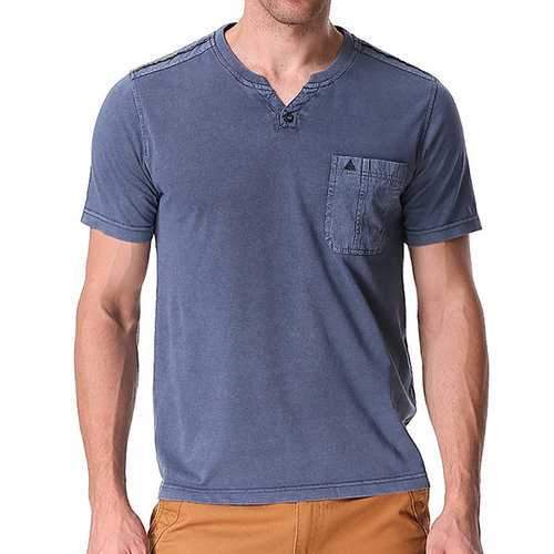 Mens Solid Color V-neck Short Sleeve Casual T-shirt