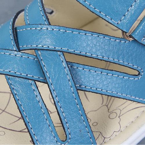 Women Candy Color Leather Cross Summer Flat Platform Sandals