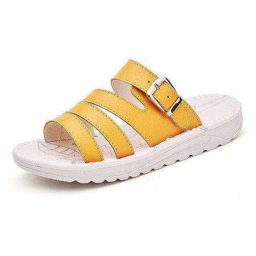 Summer Cow Leather Flat Platform Sandals For Women