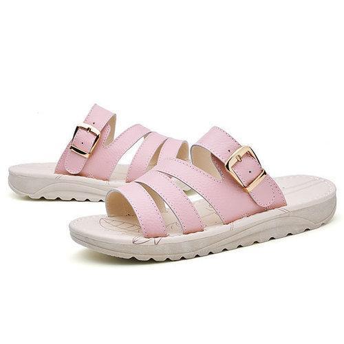 Summer Cow Leather Flat Platform Sandals For Women