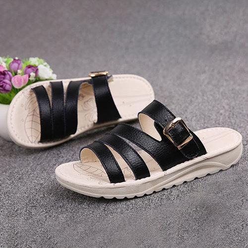 Summer Cow Leather Flat Platform Sandals For Women