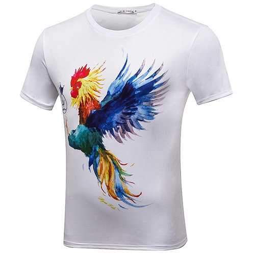 Mens Fashion3D Printed Short Sleeve Rooster O-Neck Cotton Casual T-Shirt