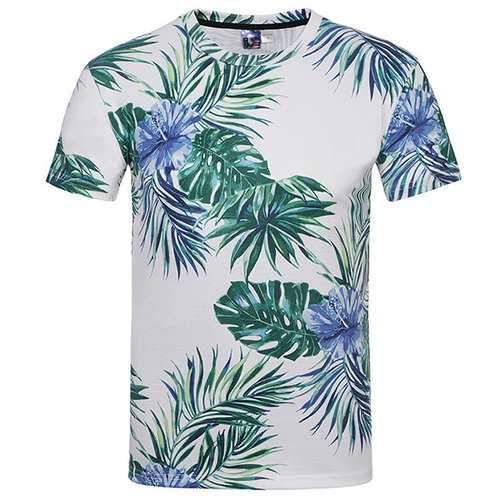 Mens Summer Creative 3D Leaves Printed O-neck Short Sleeve Casual T-shirt