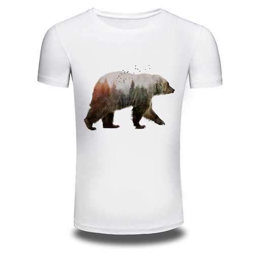 Mens Summer Creative 3D Bear Printed O-neck Short Sleeve Casual T-shirt