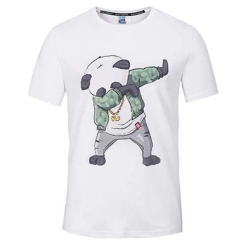 Mens Breathable Casual Tee Top 3D Panda Printed Round Neck Short Sleeve T-shirt