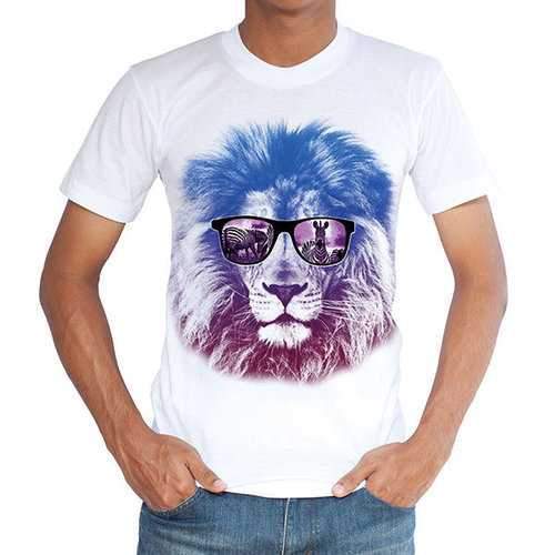 Mens Breathable Casual Tee Top 3D Animal Printed Round Neck Short Sleeve T-shirt