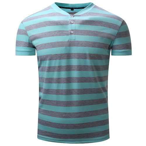 Mens Summer Striped Printed Short Sleeve Casual Cotton T-shirt