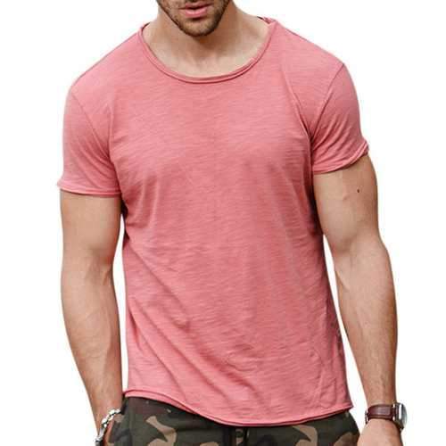 Mens Summer Solid Color O-neck Short Sleeve Casual Cotton T-shirt