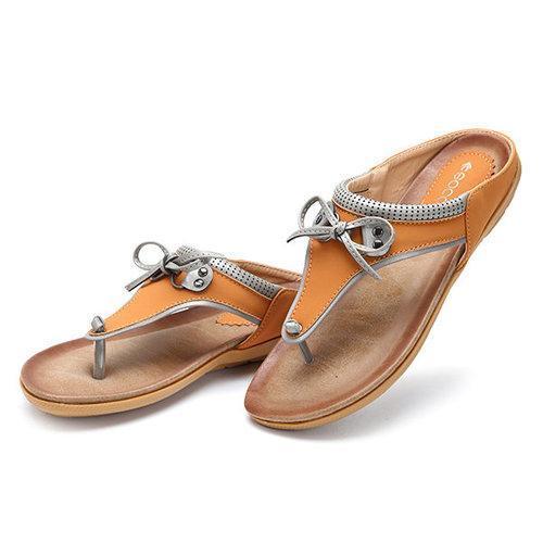 SOCOFY Large Size Butterfly Knot Clip Toe Flat Casual Beach Slippers