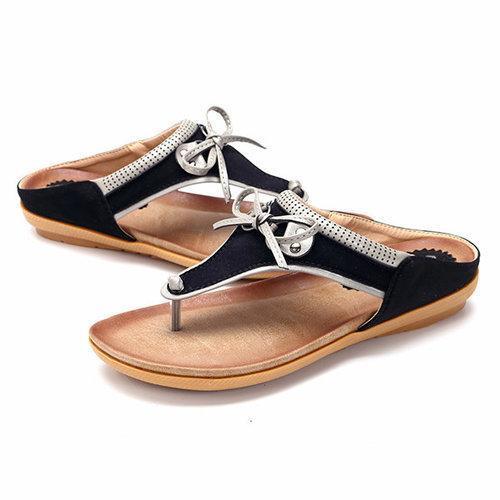 SOCOFY Large Size Butterfly Knot Clip Toe Flat Casual Beach Slippers