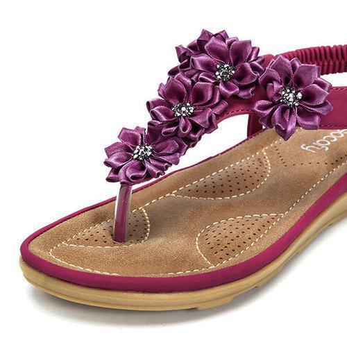 SOCOFY Flower Pure Color Slip On Flat Beach Sandals