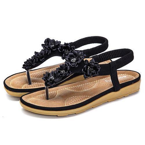 SOCOFY Flower Pure Color Slip On Flat Beach Sandals