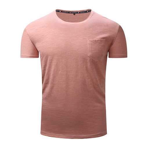 Mens Spring Summer Solid Color O-neck Short Sleeve Casual Cotton T-shirt