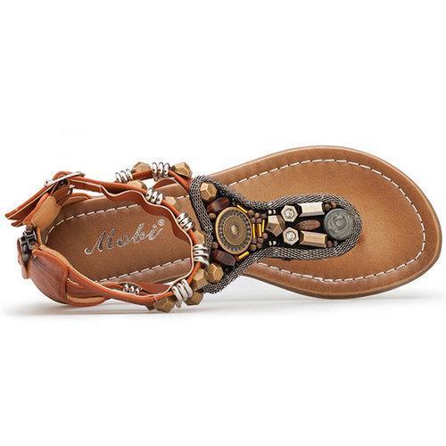 Bohemia Rhinestone Zipper Buckle Vintage Flat Sandals