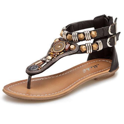 Bohemia Rhinestone Zipper Buckle Vintage Flat Sandals