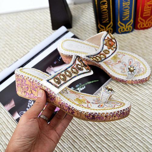 Sun Rhinestone Clip Toe Wedge Heel Flower Bohemia Sandals