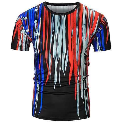 Mens Fashion3D Printed Short Sleeve O-Neck Polyester Casual T-Shirt