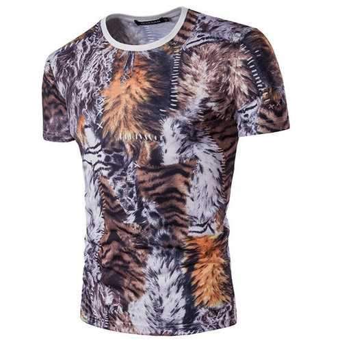 Mens Summer Stylish 3D Wild Tiger Printing O-neck Short Sleeve Casual Cool T-shirt