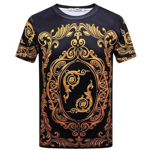 Mens Summer Creative 3D Printed Round Neck Short Sleeve Casual T-shirt