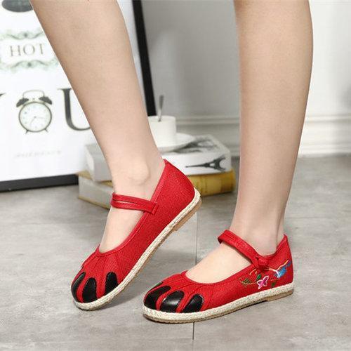 Embroidered Folkways Vintage Chinese Buckle Flat Shoes