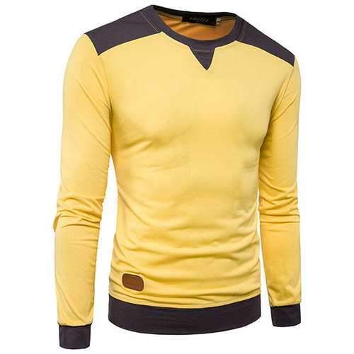 Mens Stylish Hit Color Casual T-shirt O-neck Long Sleeve Cotton Tops